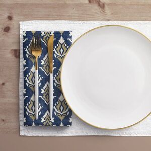 NWT Porter Anna- Navy & Gold  Cotton Napkin 4-set, Ikat